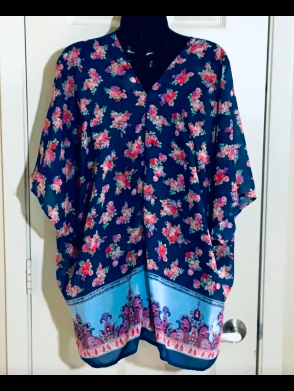 Floral Women's Wrap in Navy and Pink